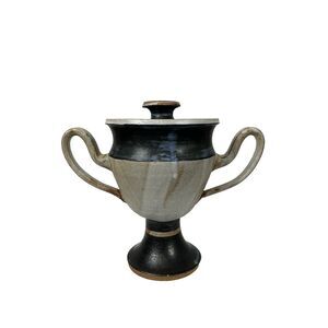 Vintage Studio Pottery‎ Loving Cup Mid Century Modern Signed with Lid 7 3/4"